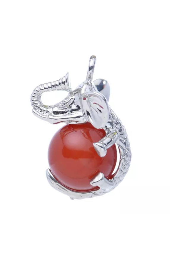 Natural Stone Crystal Sphere Elephant Chakra Pendant Charms Reiki Healing Amulet-Red Agate