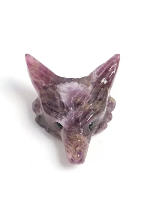 Natural Stone Hand Carving Wolf Head Pendant Gemstone Crystal Figurine Charm-Amethyst