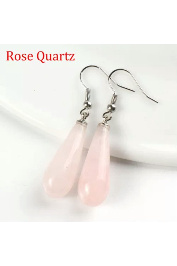 Natural Stone Long Drop Dangle Earrings Hook Healing Reiki Balance Jewelry-Tiger's Eye