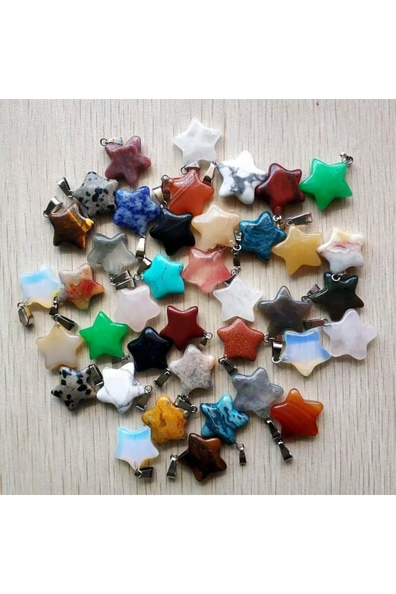 Natural Stone Mixed Five Star Shape Pendants 50pcs Wholesale for Jewelry Making