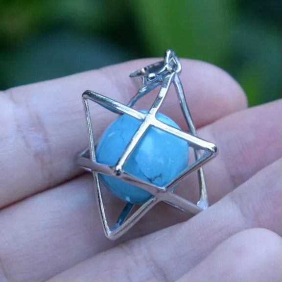 MATROOY Natural Stone Quartz Crystal Sphere Chakra Merkaba Star Reiki Healing Amulet-Blue Turquoise