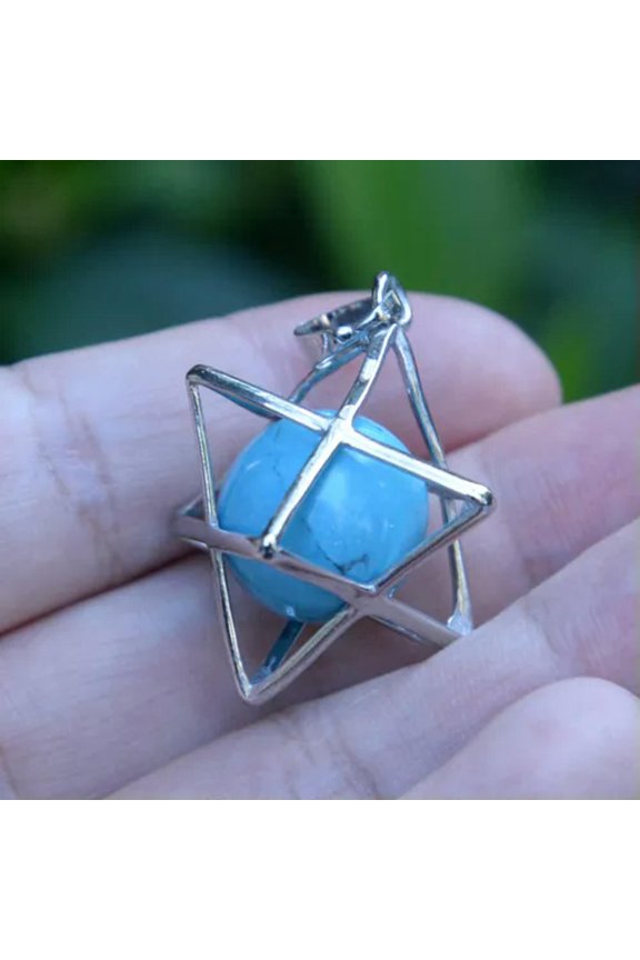 Natural Stone Quartz Crystal Sphere Chakra Merkaba Star Reiki Healing Amulet-Blue Turquoise