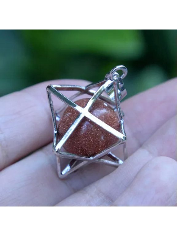 Natural Stone Quartz Crystal Sphere Chakra Merkaba Star Reiki Healing Amulet-Gold Sandstone