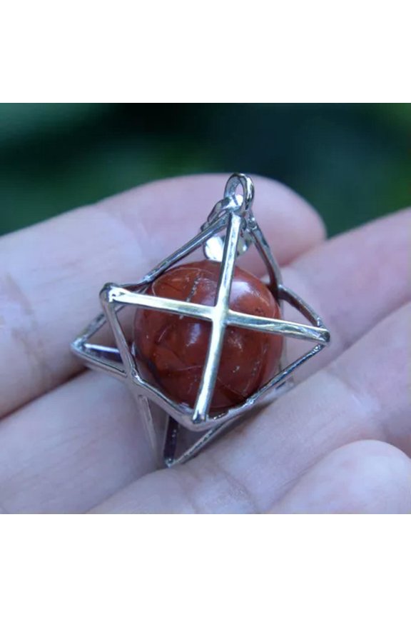 Natural Stone Quartz Crystal Sphere Chakra Merkaba Star Reiki Healing Amulet-Red Stone