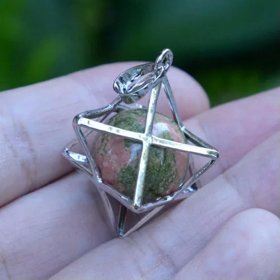 MATROOY Natural Stone Quartz Crystal Sphere Chakra Merkaba Star Reiki Healing Amulet-Unakite