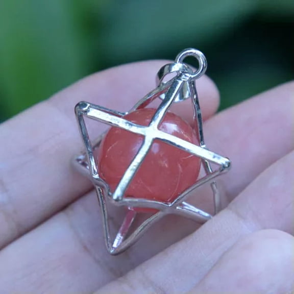 MATROOY Natural Stone Quartz Crystal Sphere Chakra Merkaba Star Reiki Healing Amulet-Watermelon Red