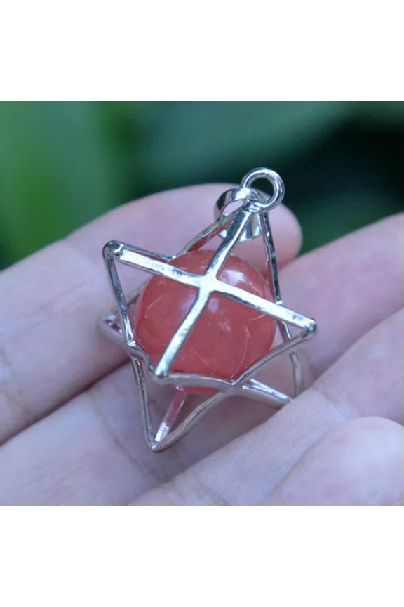 Natural Stone Quartz Crystal Sphere Chakra Merkaba Star Reiki Healing Amulet-Watermelon Red