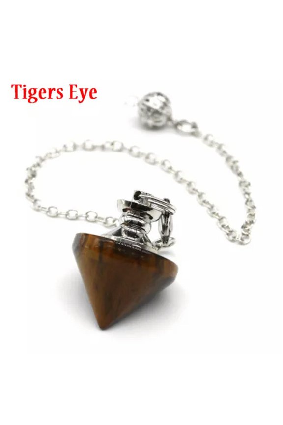 Natural Stone Quartz Healing Amethyst Cryatal Reiki Pendulum Cone Pendant Amulet-Tiger's Eye