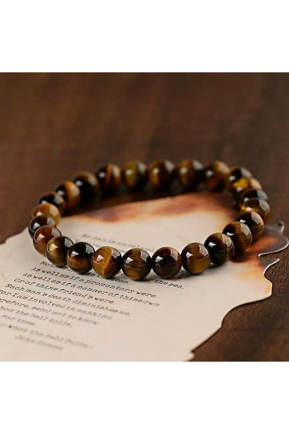 Natural Stone Tiger Eye Beads Bracelet Elasticity Bangle Women Men Jewelry Gift