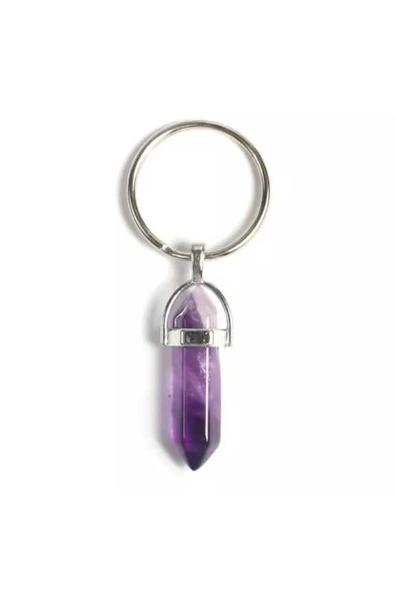 Natural Terminated Carved Point Crystal Keychain Reiki Healing Gemstone Keyring-Amethyst