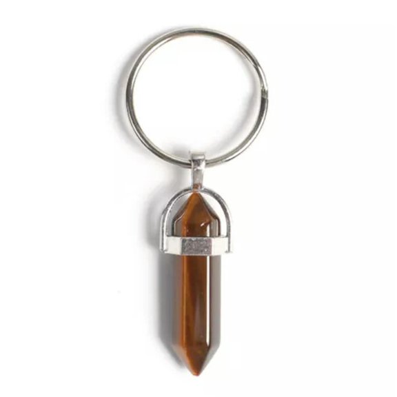 MATROOY Natural Terminated Carved Point Crystal Keychain Reiki Healing Gemstone Keyring-Coffee Agate