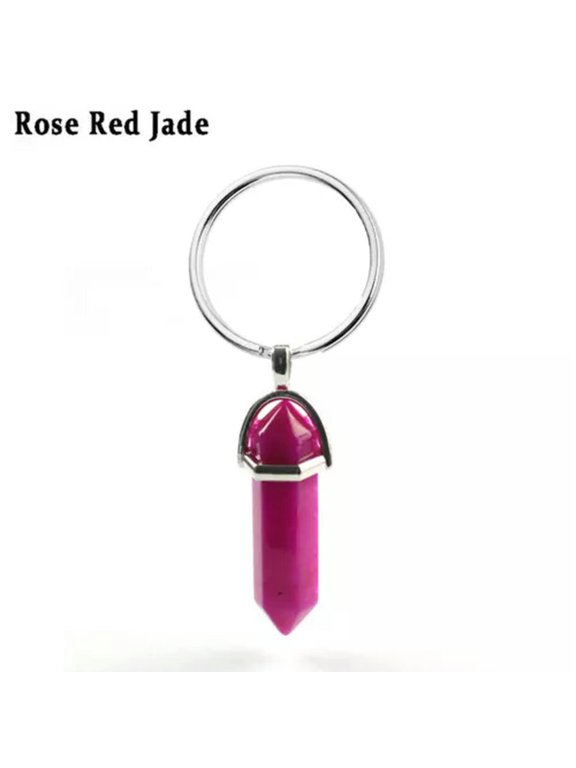 Natural Terminated Carved Point Crystal Keychain Reiki Healing Gemstone Keyring-Rose Red Jade