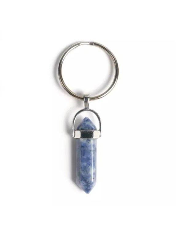 Natural Terminated Carved Point Crystal Keychain Reiki Healing Gemstone Keyring-Sodalite