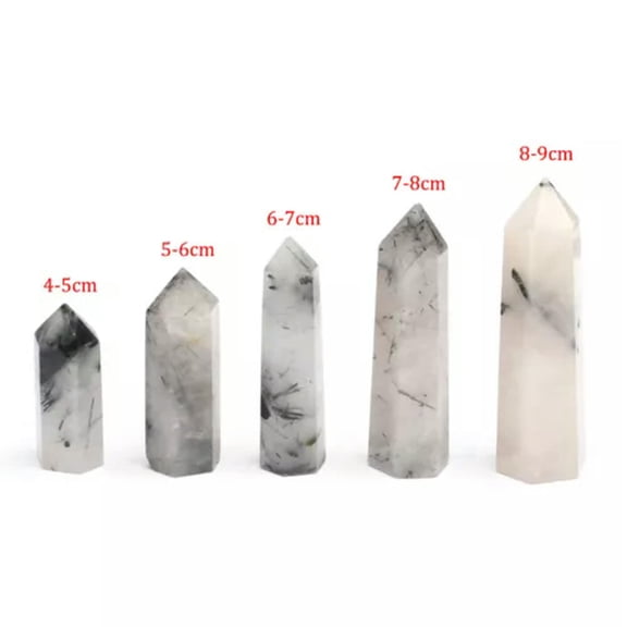 MATROOY Natural Tourmaline Black Hair Quartz Crystal Hexagonal Point Wand Healing Reiki-4-5cm
