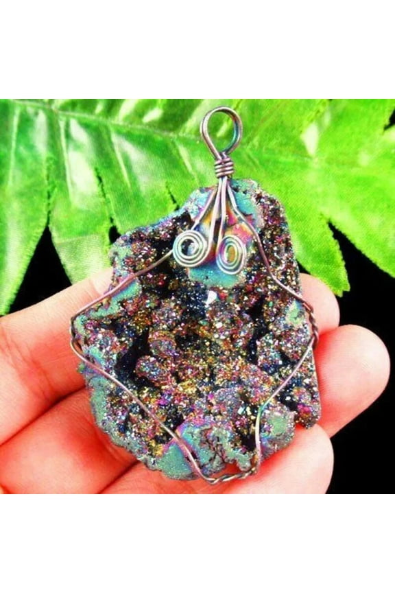 Natural Wrap Rainbow Titanium Crystal Agate Druzy Quartz Geode Pendant Bead