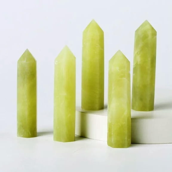 MATROOY Natural Yellow Lemon Jade Healing Crystal Tower Point Obelisk Home Decor Gifts