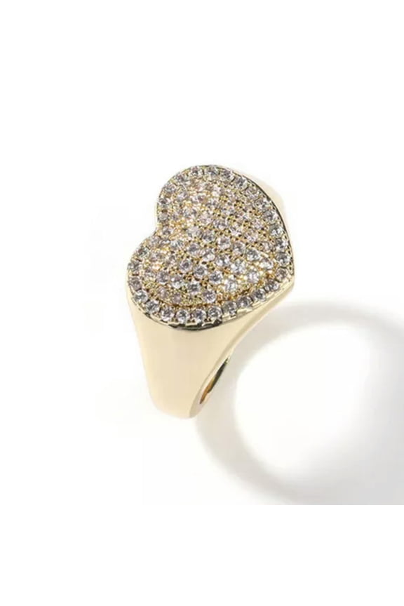 New 14K Gold Silver Rose Plated Hip Hop Rings Bling ICED AAA+ CZ Heart Brass-Gold-7