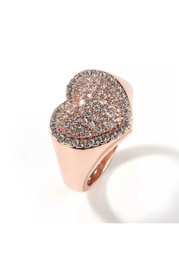 New 14K Gold Silver Rose Plated Hip Hop Rings Bling ICED AAA+ CZ Heart Brass-Rose Gold-9