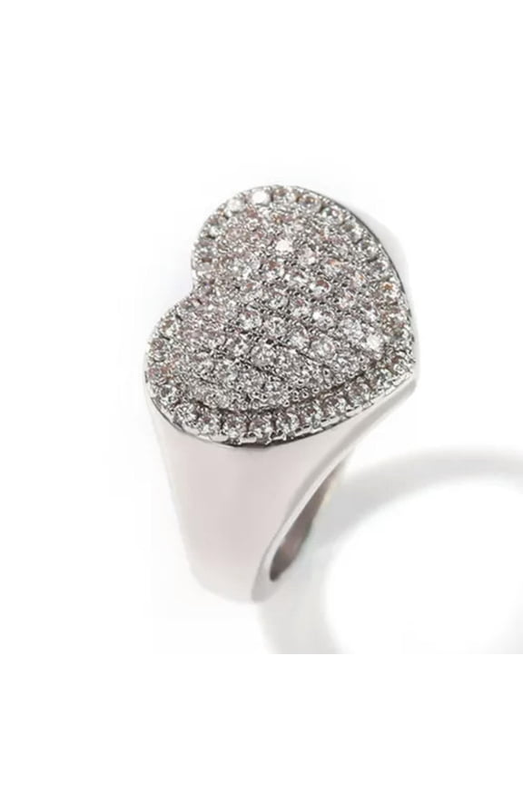 New 14K Gold Silver Rose Plated Hip Hop Rings Bling ICED AAA+ CZ Heart Brass-Silver-8
