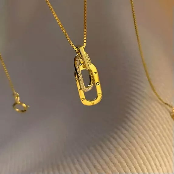 MATROOY New 925 Sterling Silver Necklace Geometric Shape Pendant Shiny Clavicle Chain-A2