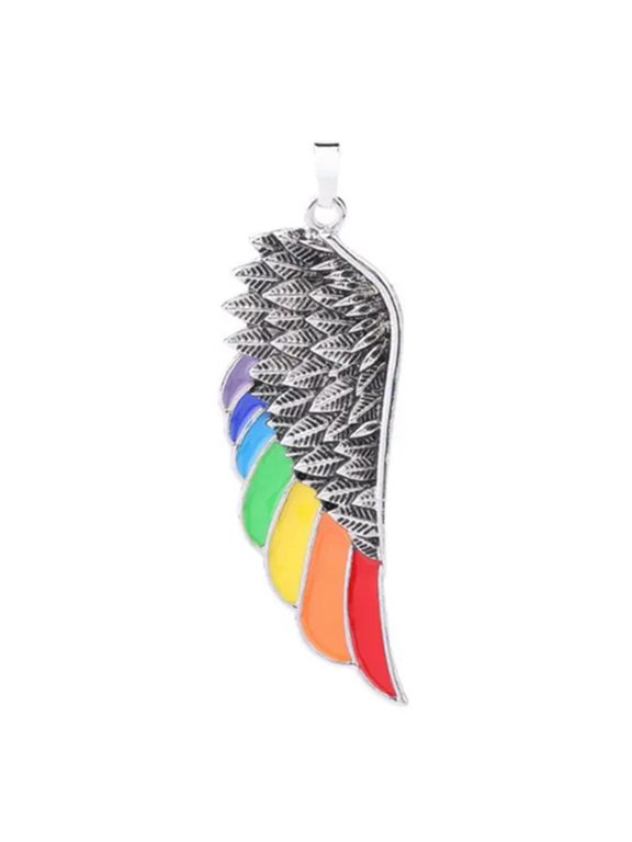New Angel Wings Rainbow Pride Pendant Chain Necklace LGBT Gay Lesbian-Antique Silver (only pendant)