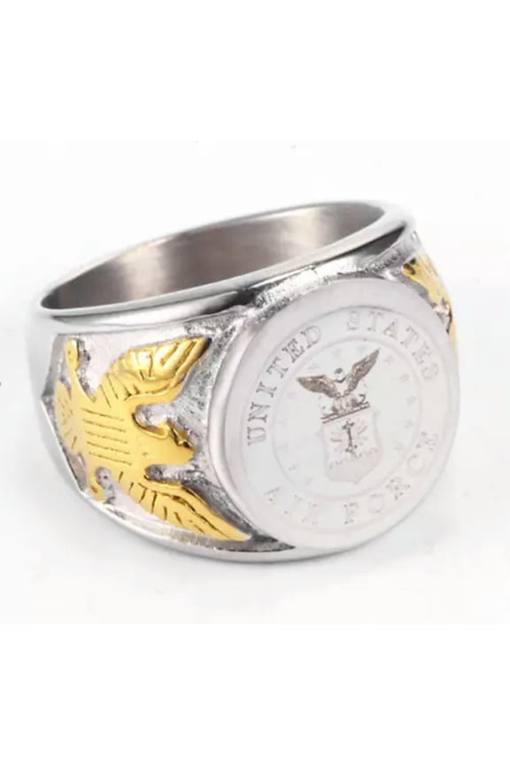 New Army Ring Stainless Steel Silver Badge Eagle Marine Corps Military Men Signe-AIR FORCE-12
