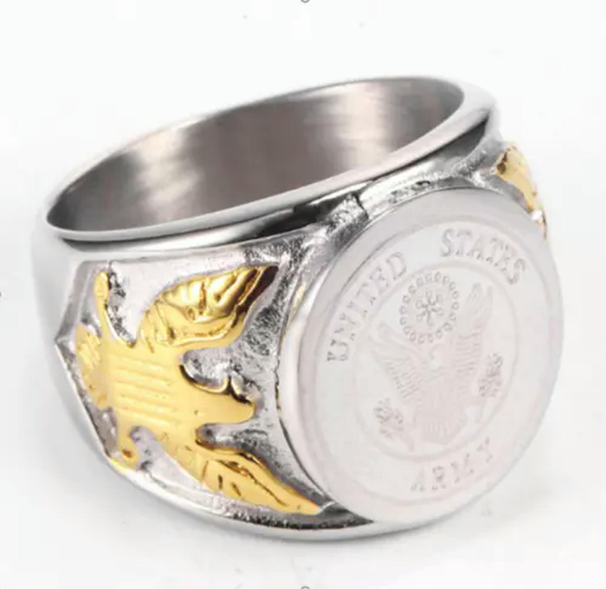 MATROOY New Army Ring Stainless Steel Silver Badge Eagle Marine Corps ...