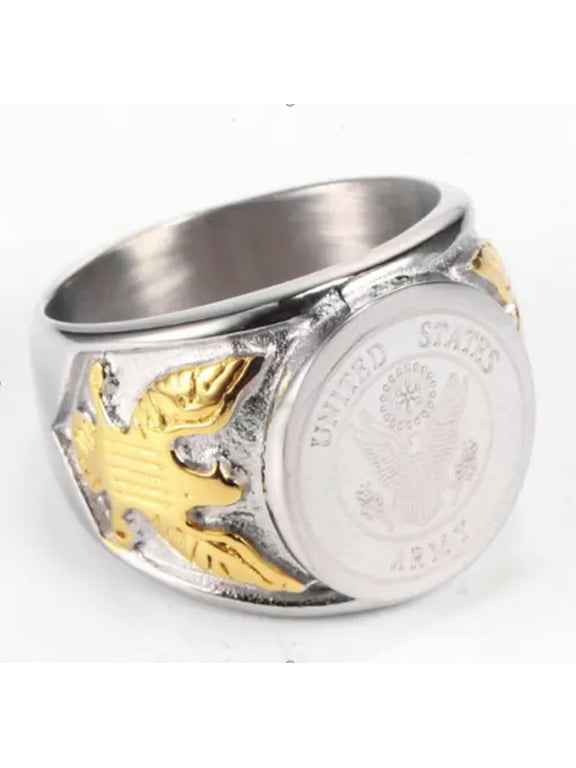 New Army Ring Stainless Steel Silver Badge Eagle Marine Corps Military Men Signe-ARMY-9