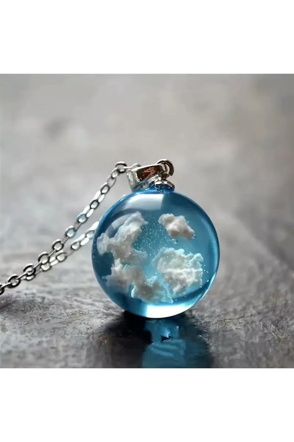 New Blue Sky White Cloud Transparent Ball Shape Resin Pendant Necklace Jewelry