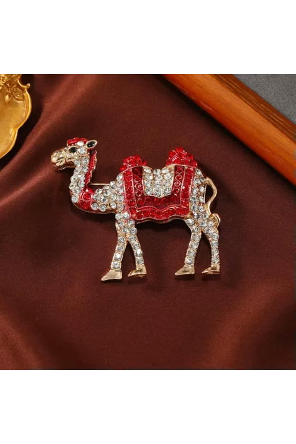 New Creative Full of White Rhinestone Cute Red Camel Animal Pins Accessories-red