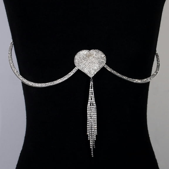 MATROOY New Crystal Rhinestone Necklace Bra Harness Chest Body Chain Jewelry For Women-Silver