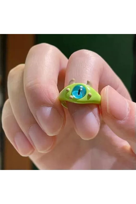 New Cute Green Monster Rings Fashion Sweet Two Color Cat Eyes Open Couple R-02