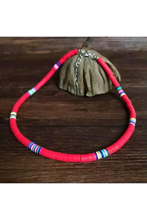 New Fashion Choker Soft Polymer Colourful Necklace for Women-Red