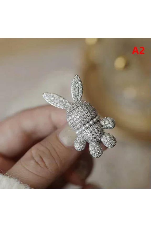 New Fashion Rabbit Brooch Crystal Rhinestone Pearl Animal Lapel Pins for Women-A2