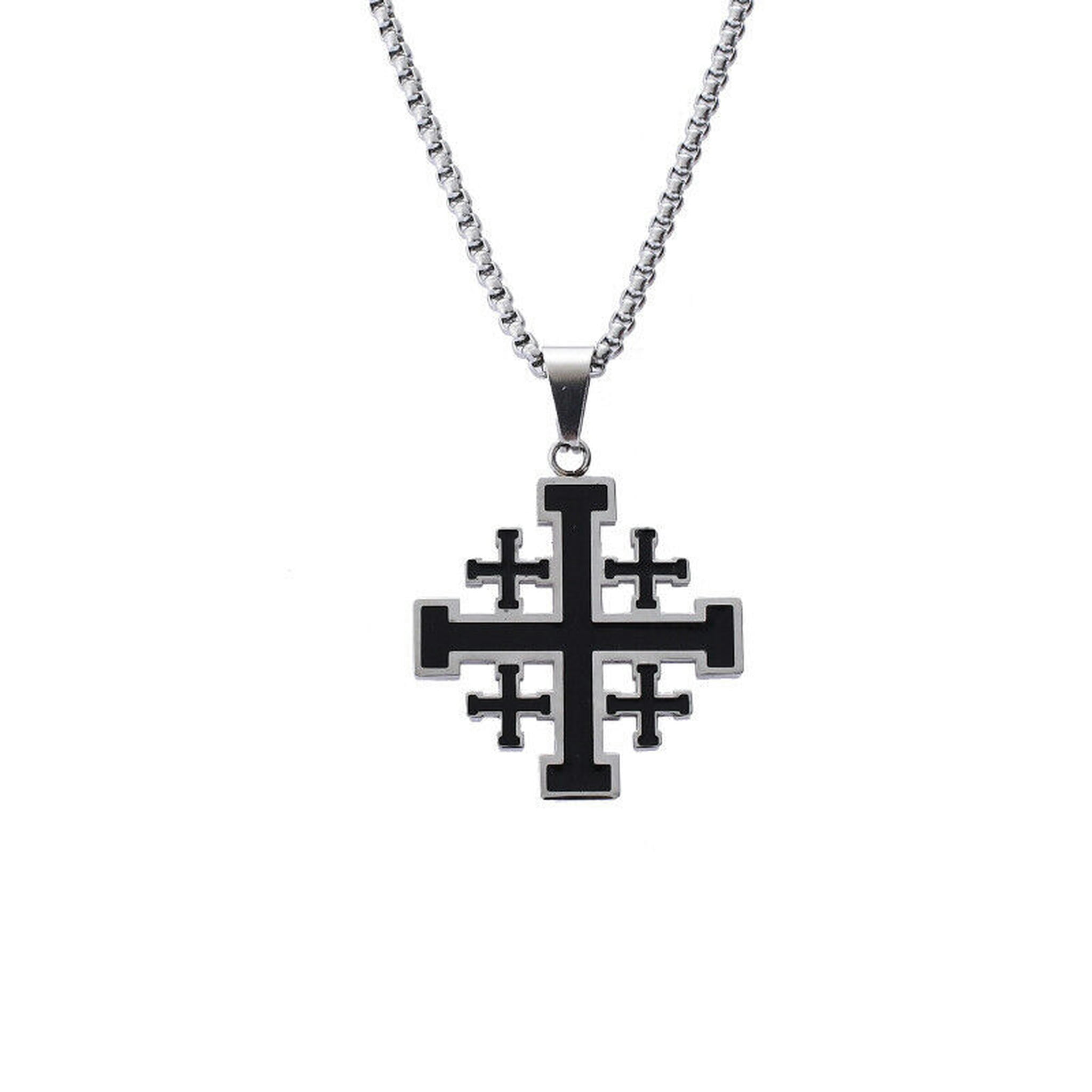 Crusader Jerusalem Cross Pendant Necklace – Stainless Steel, 30.8mm, 60cm Chain, For Men & Women
