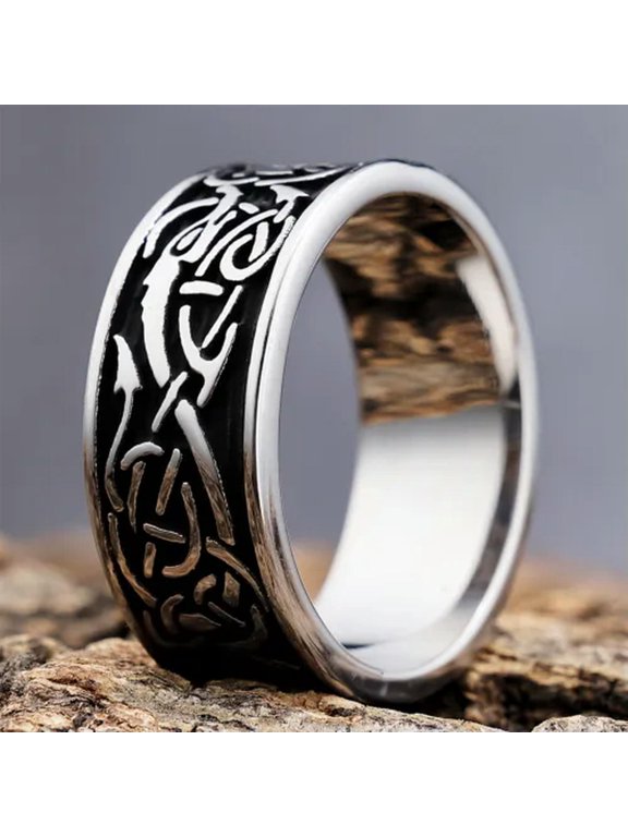 New Men's Rings Odin Dragon Rune Thor Hammer Nordic Viking Amulet Fashion-12