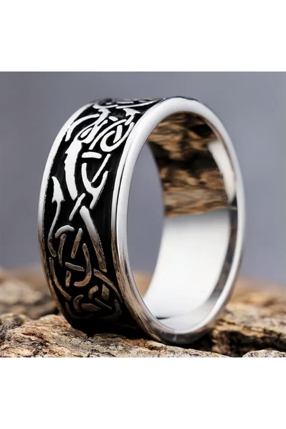 New Men's Rings Odin Dragon Rune Thor Hammer Nordic Viking Amulet Fashion-7