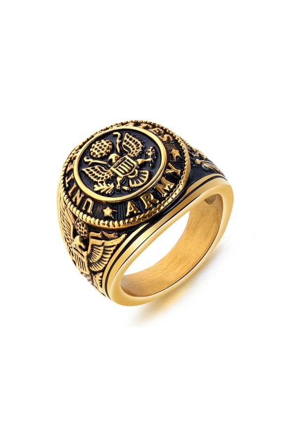 New#Military Ring Men Stainless Steel Badge Eagle Ring Marine Corps Army Party#-gold-8