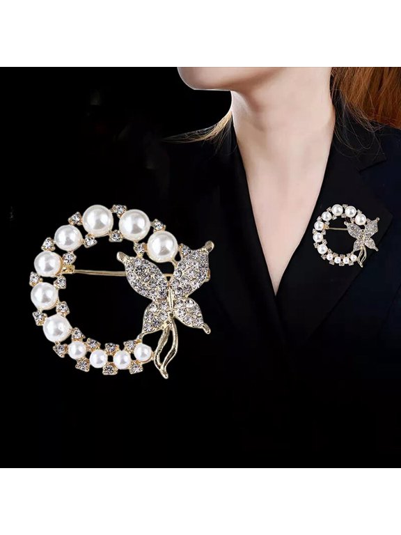 New Pearl Rhinestone Circle Butterfly Brooches for Women Trendy Party Gi