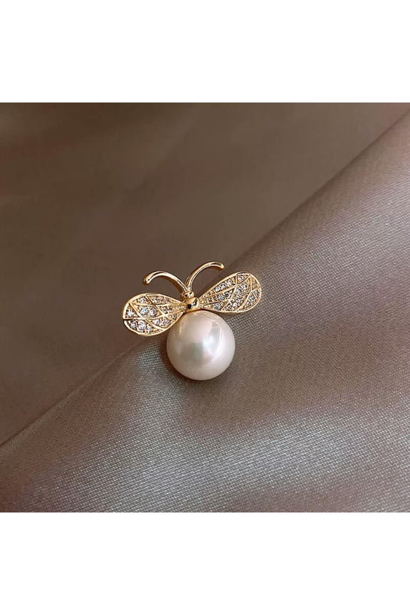 New Rhinestone Butterfly Collar Pin Big Imitation Pearl Brooch Pins Gift-dx WY4