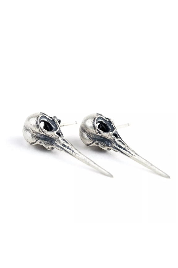 New S925 Silver Hummingbird Skull Gothic Punk Stud EarringsJewelry
