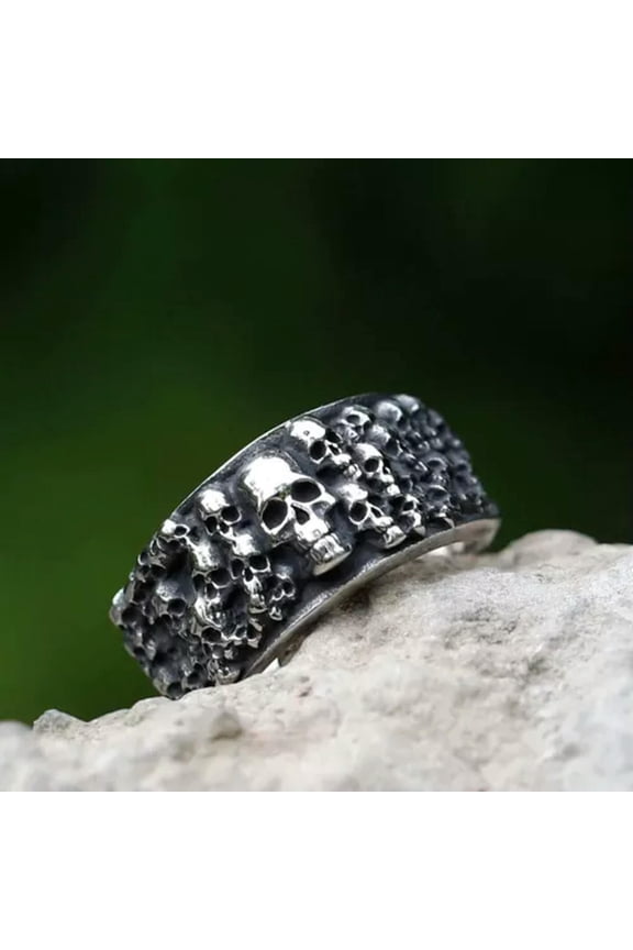 New Vintage Gothic Skull Head Ring Stainless Steel Skull Ring Punk Men's Ring-10