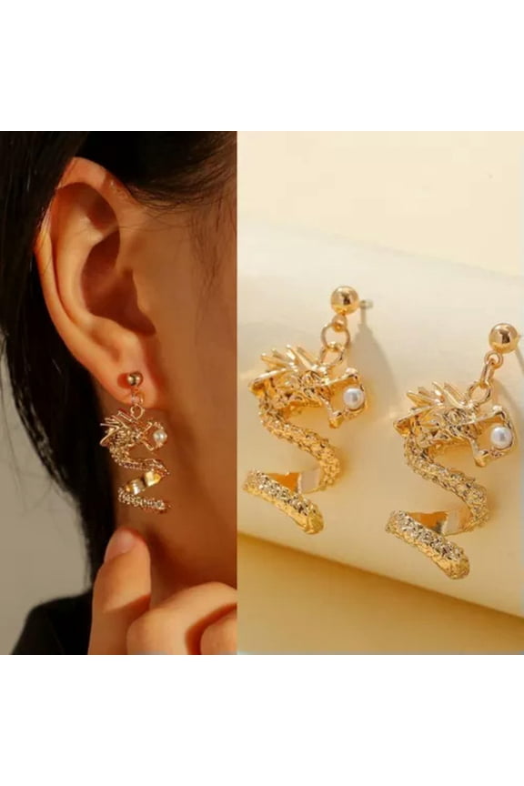 New Year Retro 18K Gold Plated Dragon Ear Stud Earrings Dangle Women Jewelry New-#6