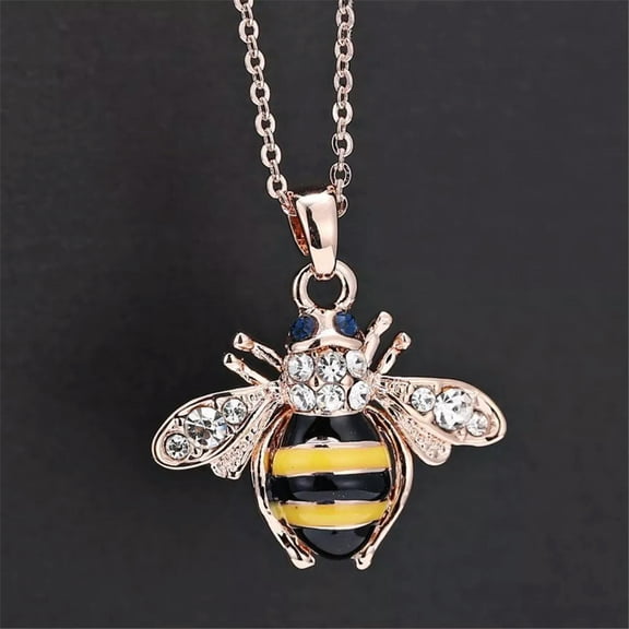 MATROOY New hic Cute Women Ladies Honey Bumblebee Bee Crystal Pendant Chain Necklace