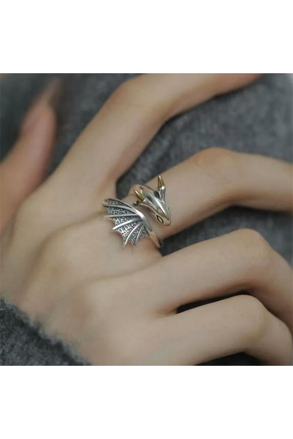 Non-Fading Personality Retro Punk Open Ring Small Flying Dragon Finger R