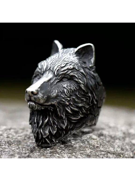Nordic Tribal Viking Wolf Totem Ring Stainless Steel Vintage Punk Wolf Head Ring-10