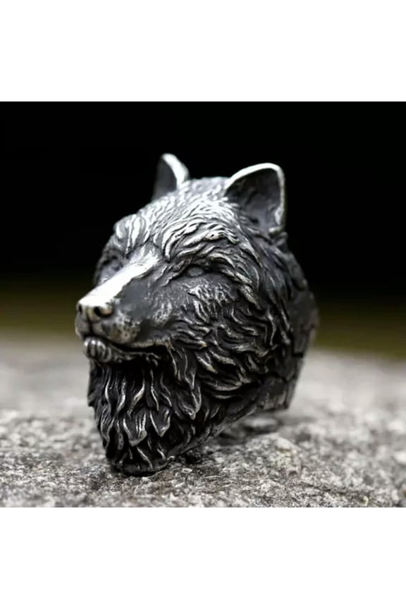 Nordic Tribal Viking Wolf Totem Ring Stainless Steel Vintage Punk Wolf Head Ring-8