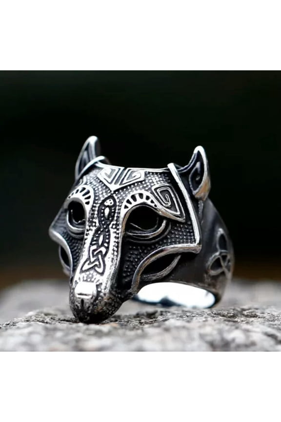 Nordic Tribal Viking Wolf Totem Stainless Steel Vintage Punk Head Fancy Ring-10