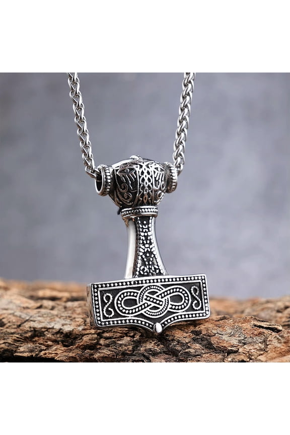 Nordic Viking Thor's Hammer with God's Horn Necklace Jewelry Talisman Mjolnir