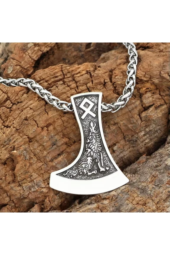 Norse Viking Axe Wolf Raven Amulet Pendant Necklace Punk Biker Jewelry For Men